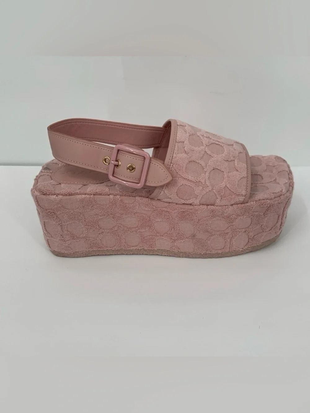 Coach Noelle platform sandal pink signature CC terry cloth back strap shoe 7.5